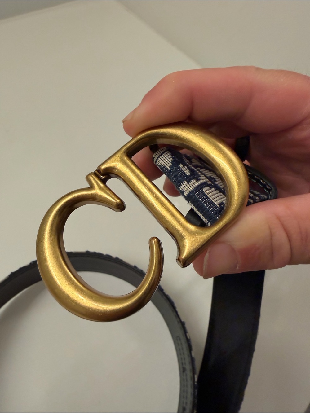 Christian Dior Oblique Canvas Belt Blue Monogram CD Gold Buckle - Picture 7 of 11